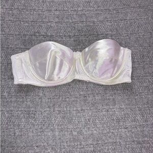 Vintage White Satin Second Skin Bra Bow Strapless Halter Shiny 34A Sears 90s New